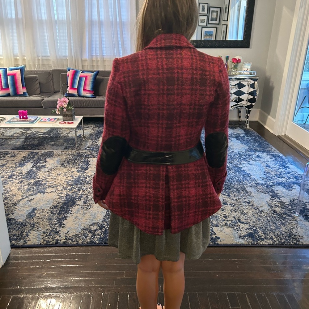 Red Peplum Plaid Smythe Blazer Size 6